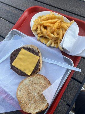 Cheese burger and cheese fries