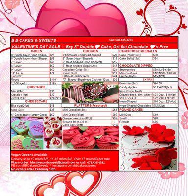 Valentine's Day Sale @ B B Cakes & Sweets
Order today 678.435.4781