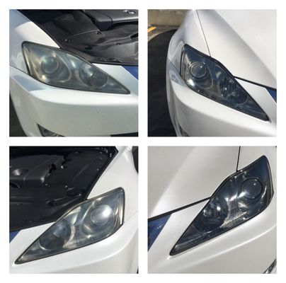 Before and after photos of headlight restoration by Tony at YBG Headlight Restoration