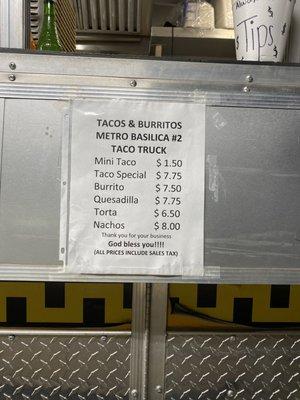 Updated menu prices