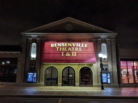 Outside the theatre at night