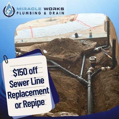 $150 Sewer Line Repair or Replacement in Carmichael, Sacramento, Elk Grove, Florin, Fair Oaks, and Folsom, CA