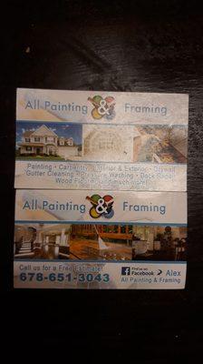 Our mission is to provide great services to our clients at affordable prices. 
https://www.facebook.com/allpaintingandframing87/