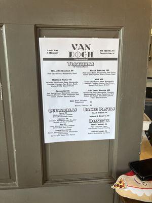 The pizza menu