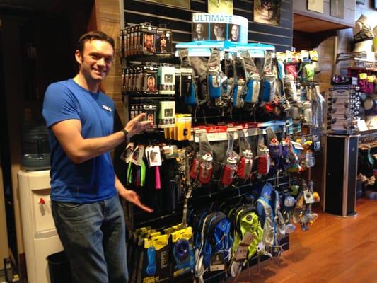 Steve G showing off our hydration wall, full of the most sought after and best selection of goodies to keep you going!