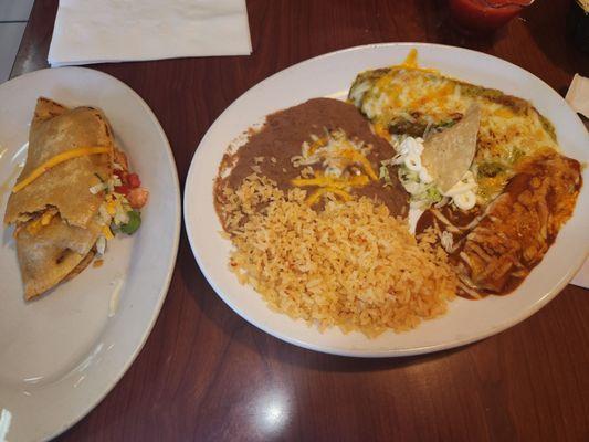 Mi Durango combo, large taco, chile relleno, cheese enchilada, rice & frijoles