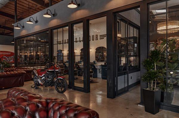 Our barbershop is located inside The Bike Shed Moto Co. building in the exciting Arts District, DTLA.