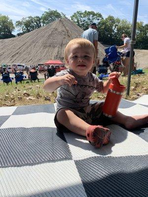 my son, at the track. having fun, kicked out 5 minutes later.