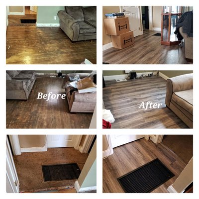 Living Room and Hallway floor replacement. Hardwood to laminate.