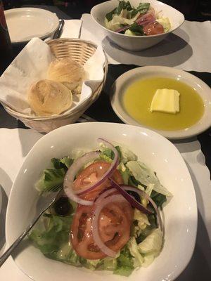 Complimentary bread and salad