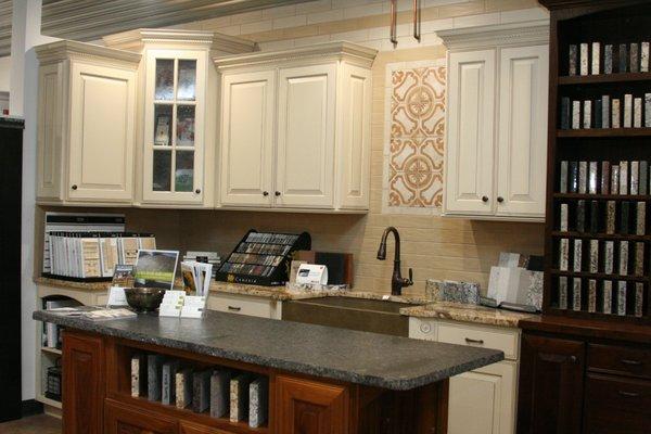 Superior Floorcoverings & Kitchens showroom. Interior view of kitchen display.