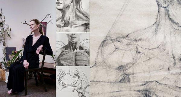 7-27-2019 Saturday Life Drawing class with our stellar model, Carol. I can't think of anyone better when we study neck and shoulder. Many th