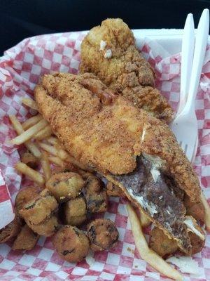 Red snapper on top and grouper (bought 2 baskets to split, so we could try both fish)