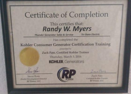 Kohler Dealer Certified