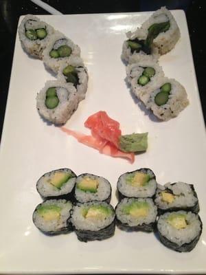 Asparagus roll and avocado roll.