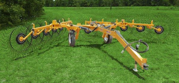 Hay Rake available with 8, 10, and 12 Rake Wheels.