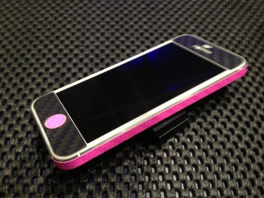 White IPhone 5 with Pink and Gunmetal carbon fiber