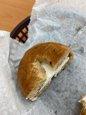 Cinnamon raisin bagel with cream cheese