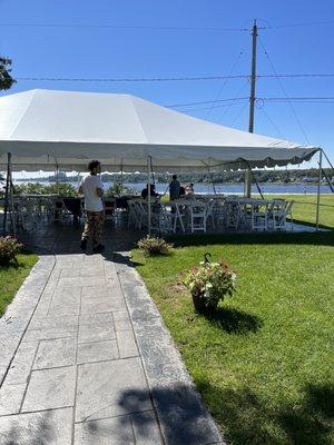 Outdoors beautiful lawn and water view