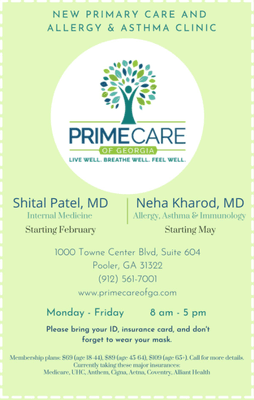 Prime Care of Georgia is a physician-owned Internal Medicine and Allergy, Asthma & Immunology practice in Pooler, Georgia.