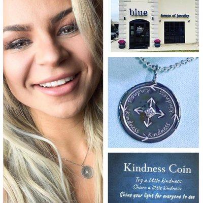 custom designed by Tina Yancey. Kindness coin necklace with diamond. Available in 14k gold or sterling silver.