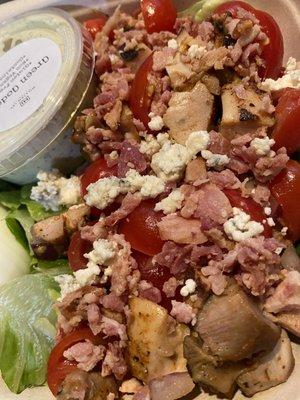 Chicken Cobb..Grilled Chicken, Cherry Tomato, Red Onion, Blue Cheese, Soft Boiled Egg, Bacon..WJC 9/1/2021