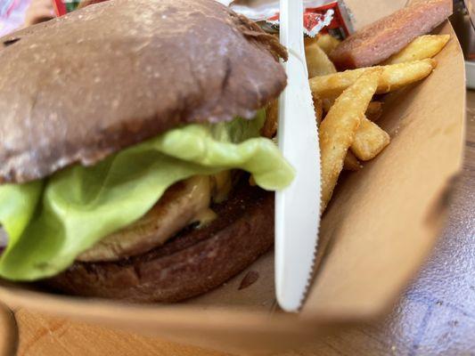 Fish burger with fries.  This was ʻono.