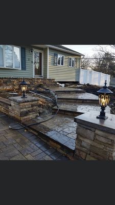 Paver walkway, platform, & driveway with pier lights