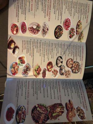 Menu of the restaurant