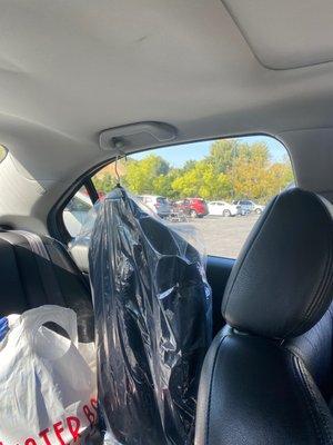 Clear plastic suit cover after spending $500.00. Smh