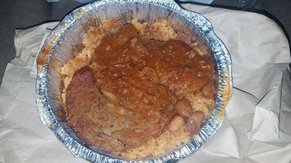 Meatloaf, Yellow Rice, and Beans