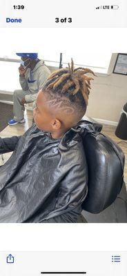 Dreads with fade and design all kids are welcome