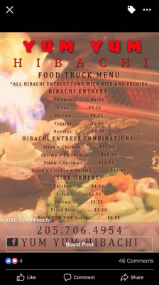 Yum yum hibachi menu