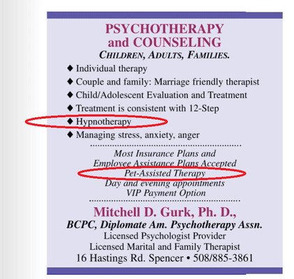 Powerful hypnotist that wanted me to bring chickens into his office for therapy.