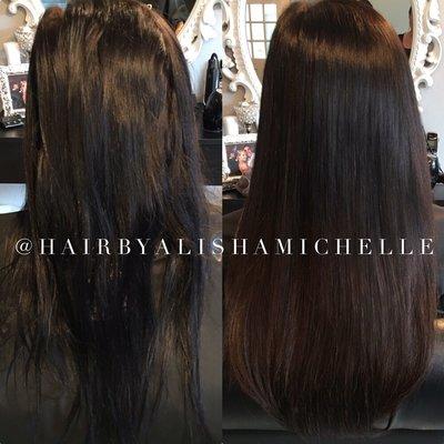 Before and after hair extensions by Alisha michelle