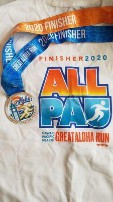 Great Aloha Run Finisher's Shirt and Medal 2020