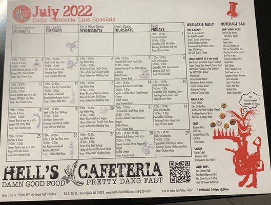 July specials calendar.