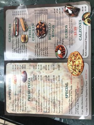 Their menu (excludes their pasta options, seafood options, and Indian and Pakistani dishes which are on the back of this pamphlet)