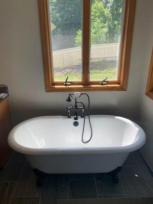 Updated bathroom with claw foot tub