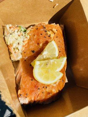 Smoked Salmon garnished with 3 lemon slices for fresh tangy for your pallets!