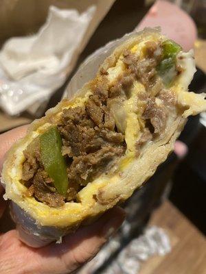 Eggs, Steak,Peppers, American cheese wrap