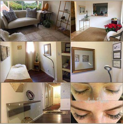 Here's where the lash magic happens! (Lobby & reception area, lash studio, hallway with restroom and addt'l esthetic and massage studios)