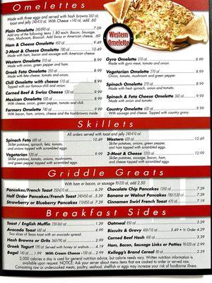 Menu ~ Omelettes + Skillets + Griddle Greats + Breakfast Sides