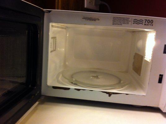 rusty, paint-chipped microwave