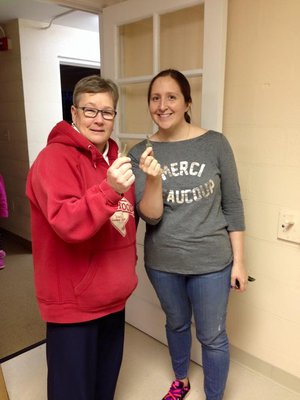 Our teachers, Mrs. Scott-Kem and Mrs. Cartee, at our new school!