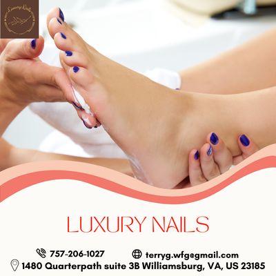 Luxury Nails 
757-206-1027
1480 Quarterpath suite 3B Williamsburg, VA, US 23185