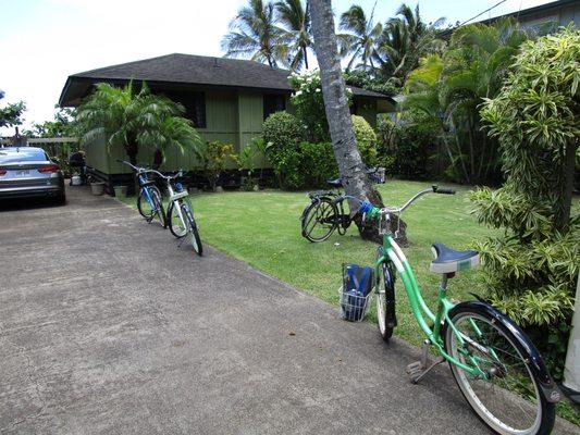 Perfect bikes for the country. As you can see, all your snorkeling and beach stuff fit in the provided baskets. Perfect!