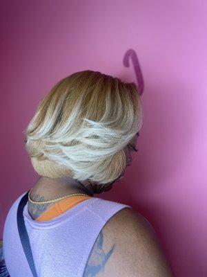 Custom color, silk press and hair cut