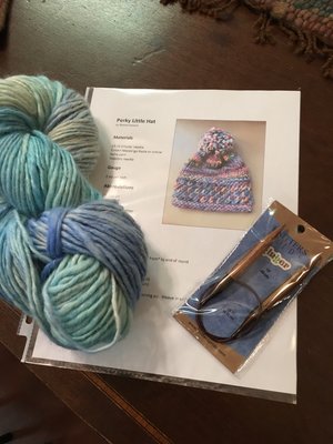 Yarn kits include pattern, needle and yarn.