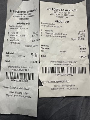 Receipt and adjusted receipt